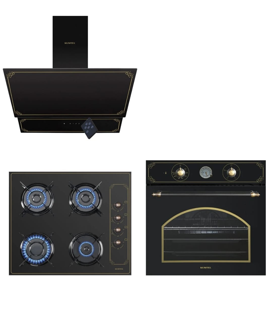 Kumtel Rustik Siyah Cam Ankastre Set